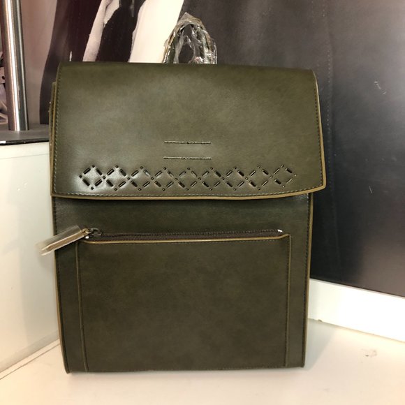 NWT Mondani New York Dark Green Vegan Leather Backpack - Picture 2 of 7